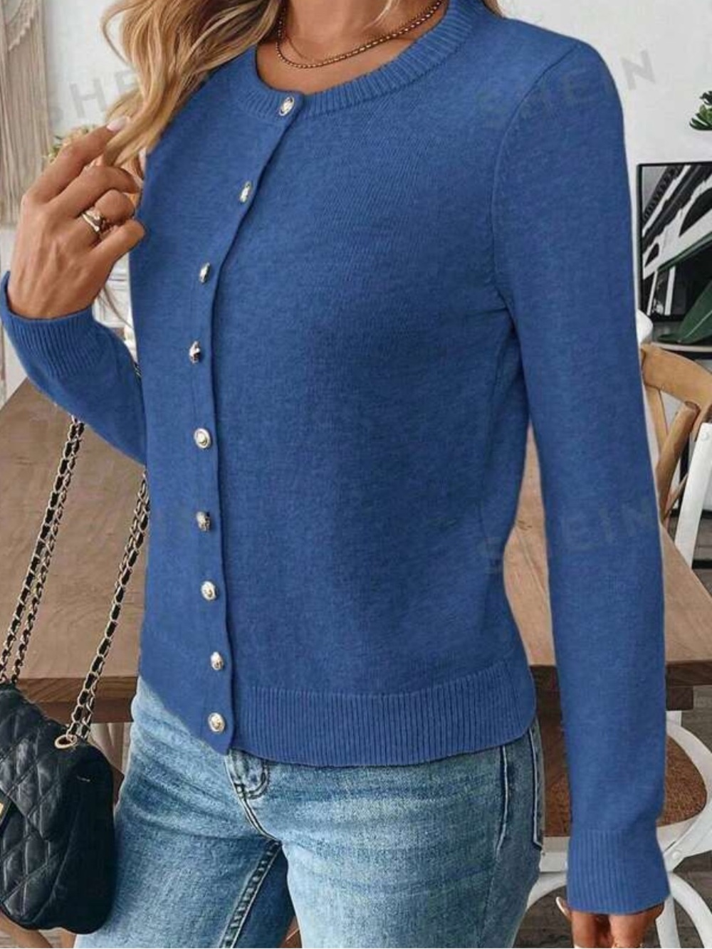 Classic Blue Button-Down Women's Sweater Cardigan
